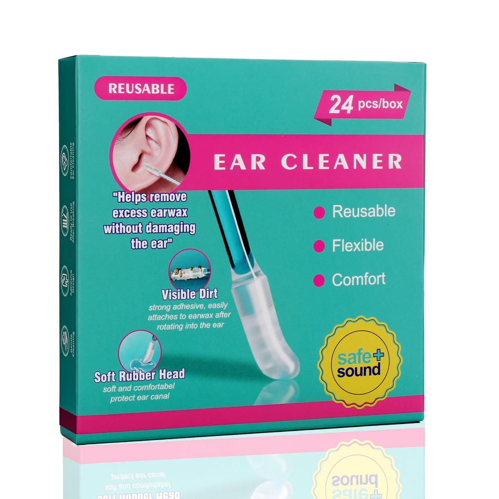 Sticky Ear Cleaning Stick 24 Pack, Adhesive Ear Cleaner with Washable Design, Reusable Soft Sticky Ear Swabs for Gentle Ear Cleaning, Portable Ear Wax Removal for Adults (Olive Green)