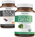 Μαύρο Λάδι σπόρων & Βιολογικό Super Greens (3-Month Supply) Σπόροι & Sprut Bundle Μαύρο Λάδι σπόρων (180 κάψουλες) Ψυχρό-Pressed Nigella Sativa & Βιολογικό Super Greens σκόνη (180 Tablets) Πλήρης Superfood