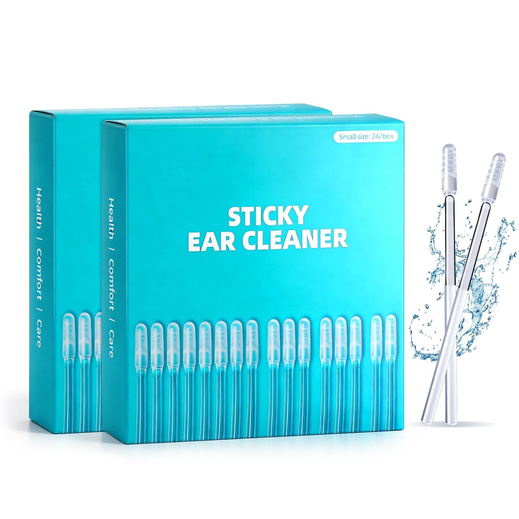 Sticky Ear Cleaning Stick, Reusable Earwax Removal Adhesive Swabs, Upgraded Ear Wax Removal Tools with Dust Cover Packaging, Sticky Ear Cleaners for All Ages (2Box, 48Pcs)