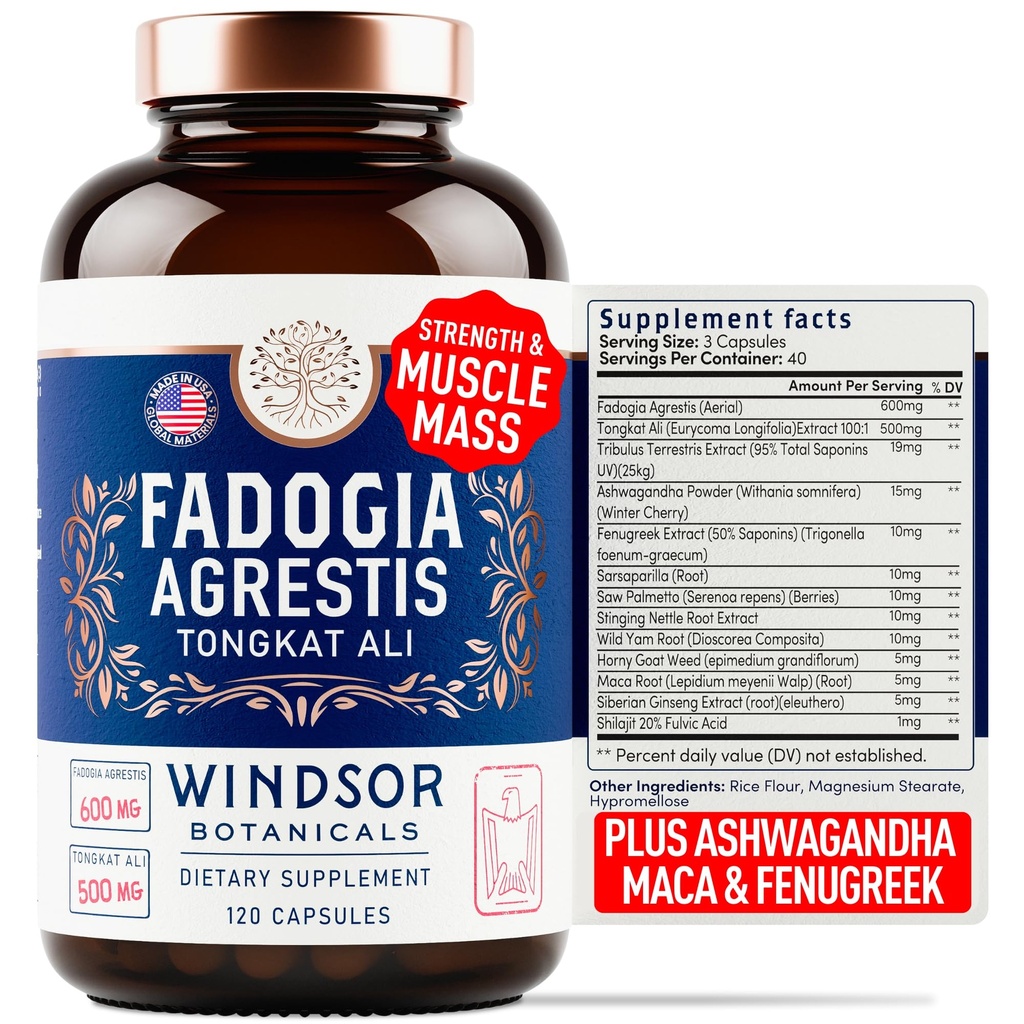 Fadogia Agrestis and Tongkat Ali Συμπληρωματικό - Fadogia Agrestis 600mg, 500mg Longjack Tongkat Ali για τους άνδρες, Maca Root, Fenugreek, Ashwagandha, Saw Palmetto to Support Energy, Stamina, Vitality - 120 Caps