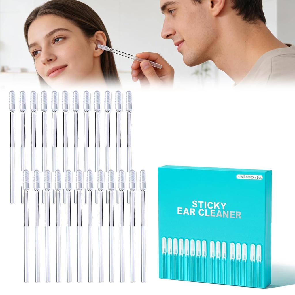 Sticky Ear Cleaning Stick, Sticky Ear Cleaner Picks for Adults, Reusable Ear Cleaning Sticks, Gentle Adhesive Ear Cleaner for Daily Ear Care with Dust Cover (Large, 24)