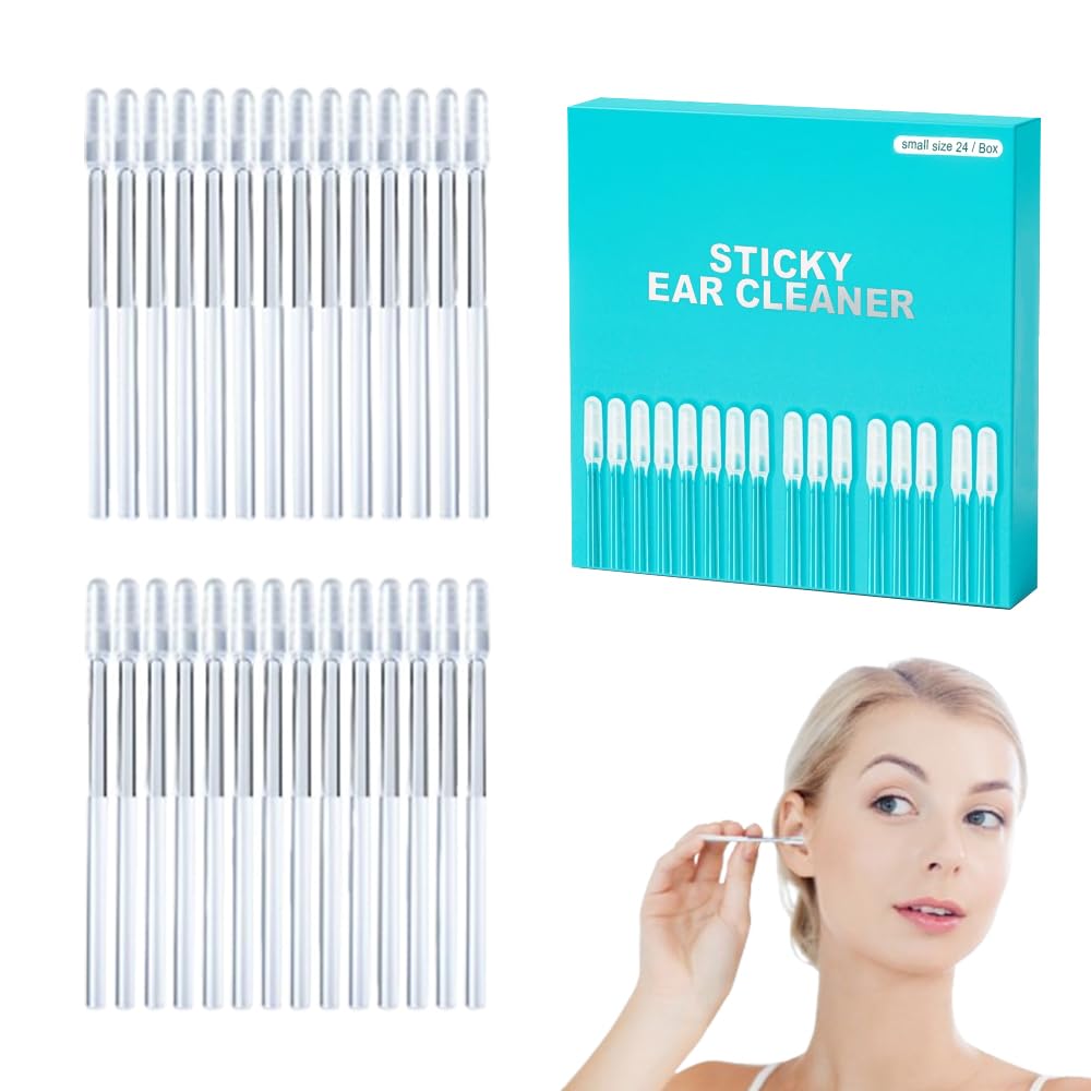 Sticky Ear Cleaning Stick, 2026 New Reusable Sticky Ear Cleaner Picks, Spiral Ear Wax Removal Ear Scoop Remover Tool with Dust Cover (Small, 24pcs)