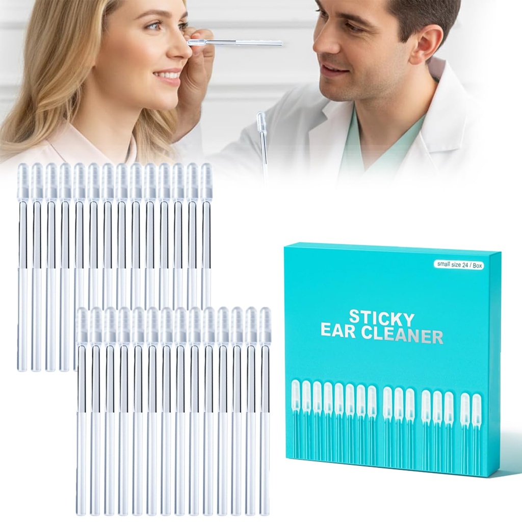 Sticky Ear Cleaning Stick for Adults, Reusable Sticky Ear Cleaner Picks, Gentle Soft Ear Care Cleaning Sticks with Dust Cover (S, 24)