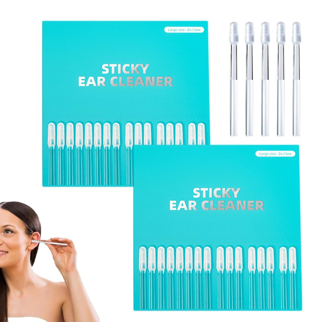 48 Pack Earwax Removal Adhesive Swabs, Reusable Sticky Soft Head Ear Swabs, Adhesive Ear Wax Removal Tools for Child and Adult and Pet