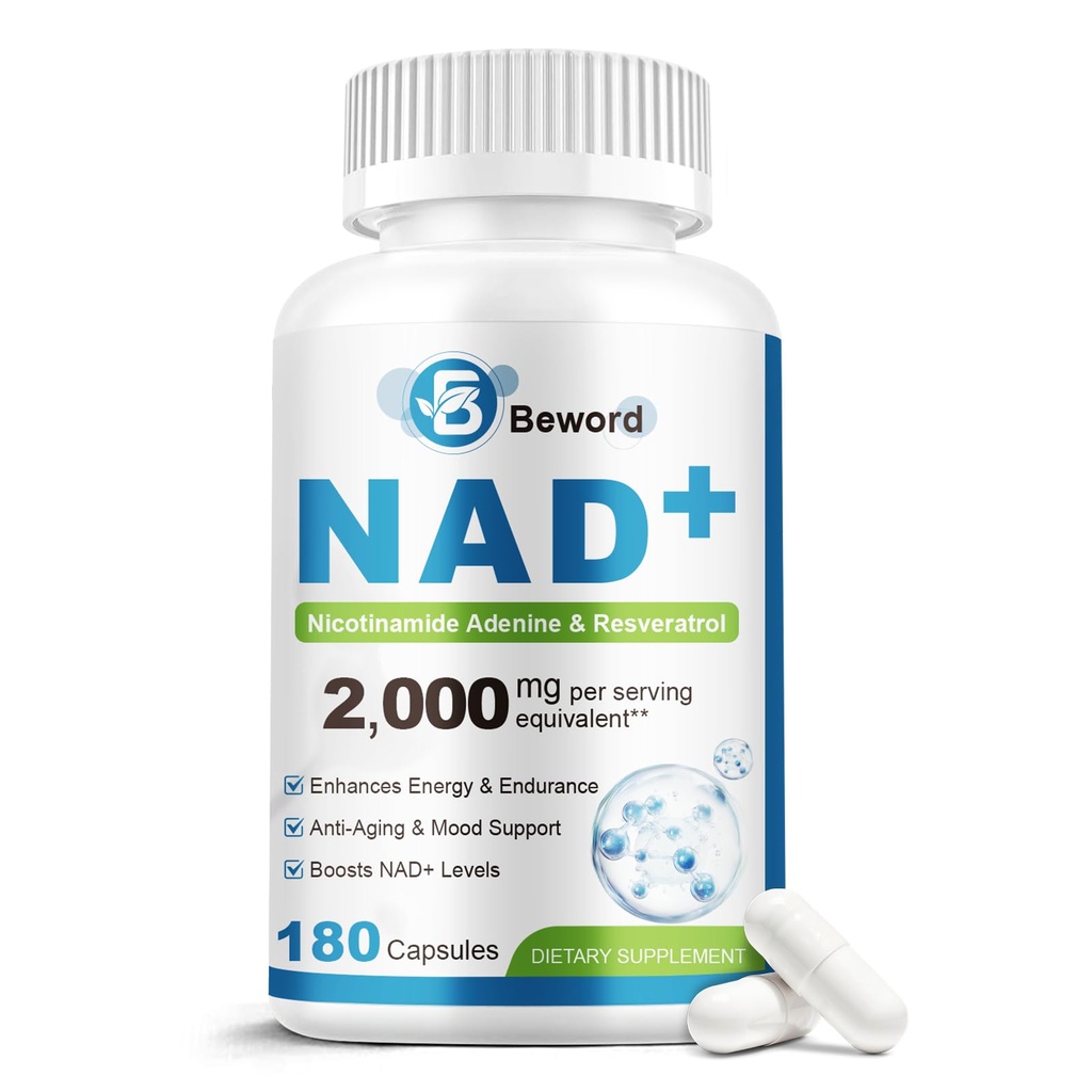 BEWORD Liposomal NAD 2000 Mg, 180 Capsules, 4-in-1 Formula with Liposomal NAD, Trans-Resveratrol, Non-GMO | Energy Support