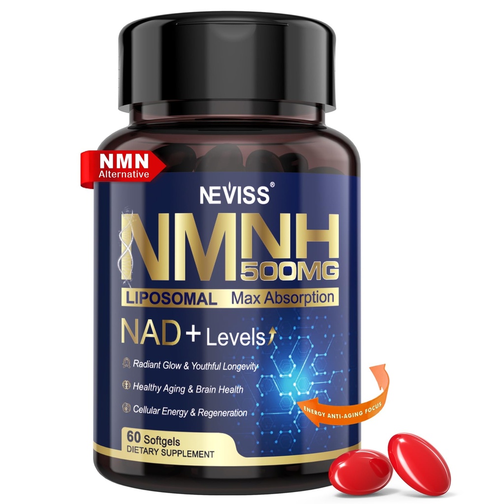 NEVISS NAD+ Supplement, Next-Gen NMNH Liposomal 500mg, NR NMN Supplement Alternative, High Absorption NAD+ with Curcumin, Niacinamide for Cellular Energy, DNA Repair, Healthy Aging, 60 Softgels