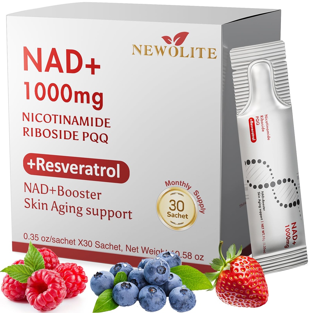 NAD+ Liquid Supplement 1000mg 30 Sachet, Nicotinamide Riboside & Resveratrol with PQQ DNA Repair Advanced NAD Supplement for Men & Women,Boosts Cellular Energy