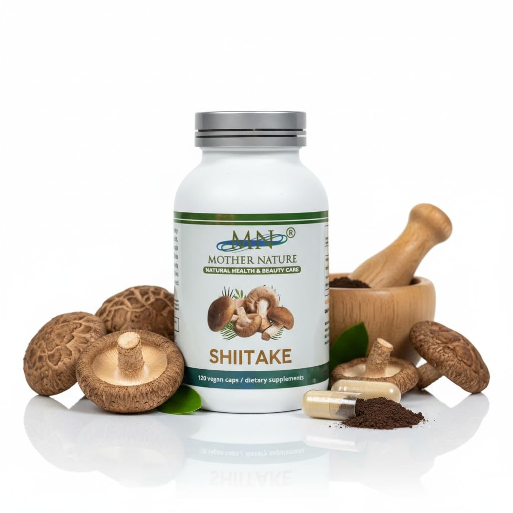 MN Mother Nature Shiitake (Lentinula edodes) Mushroom Supplement - 1000mg - 120 Vegan Pullulan Capsules - Made in USA - 60 Day Supply
