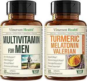 Mens Multivitamins + Turmeric Melaton Valerian Bundle για Κοινή Υποστήριξη και Ανακούφιση από Ανοσολογική Υγεία & Φλεγμονώδη Ανταπόκριση