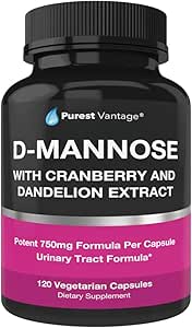 D κάψουλες Mannose με 600mg D- Mannose σε σκόνη ανά καπάκι - με Added Cranberry και Dandelion Extract to Aid in Bladder, Urinary Tract and UTI Support - 120 Veggie Caps