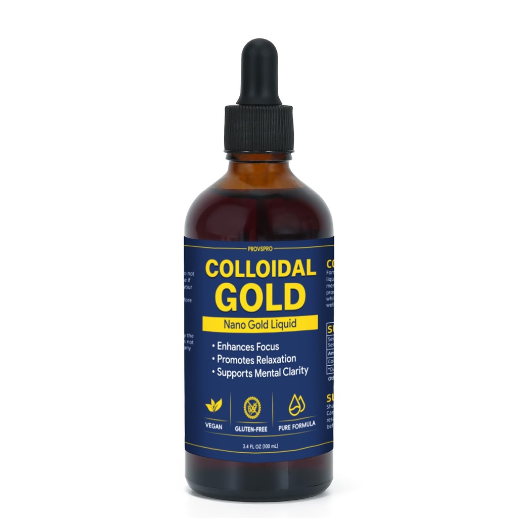 Colloidal Gold 100ppm Drop 3.4 oz, 99% Pure 24K Nano Gold, Particles Premium Colloidal Gold for Clarity Focus Balance, Daily Wellness Routine Smooth Liquid Formula, Easy to Use High Purity Gold