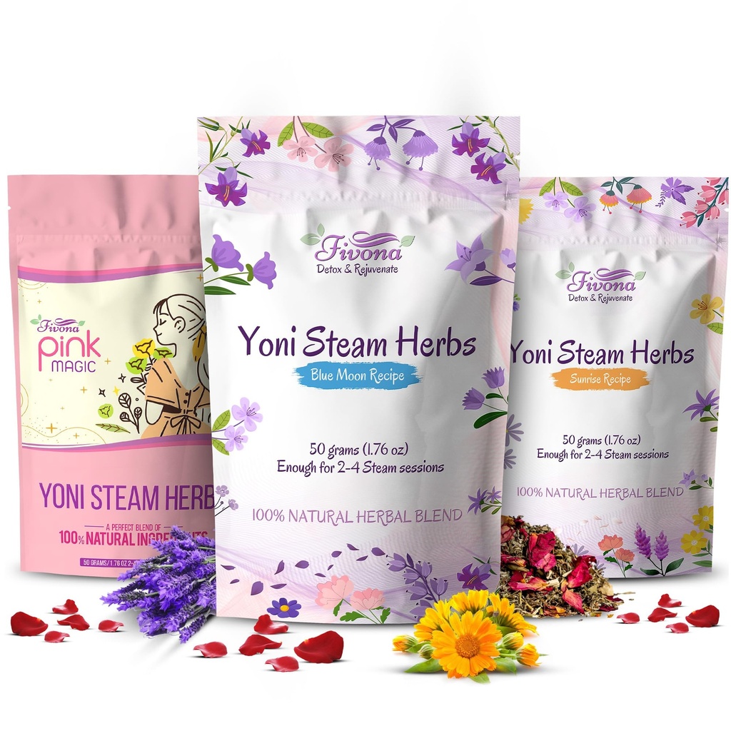 Fivona Set of 3 Yoni Steam Herbs - Natural Herbal Mix - 100% Pure Organic Blend – V Detox, Cleansing, PH Balance for Women - Revitalizing & Rejuvenating Care - 6 to 12 Sessions – 3x 1.76 oz