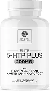200 MG 5-HTP Elite with Kava Root Extract, Magnesium & SAM-e to Maintain Normal Healthy Sleep & Create a Sense of Wellbeing - 5HTP Supplement with Vitamin B6 - 60 Capsules, 30 Servings