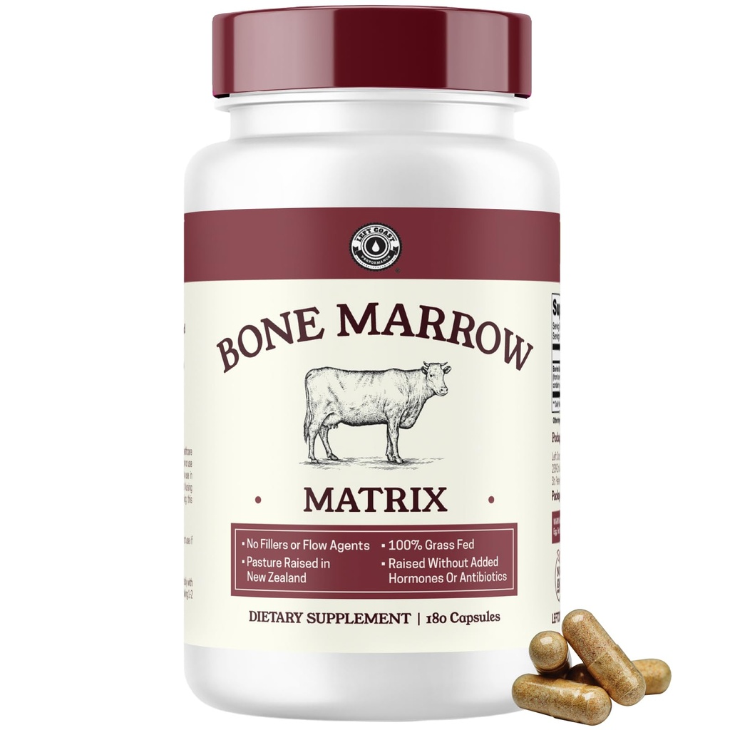 Bovine Bone Marrow Supplement - 100% Grass Fed and Pasture Raised in New Zealand- Freeze Dried, 3rd Party Lab Tested, Non GMO, No Fillers – Supports Collagen, Joint, Bone & Immune Health- 180 Capsules