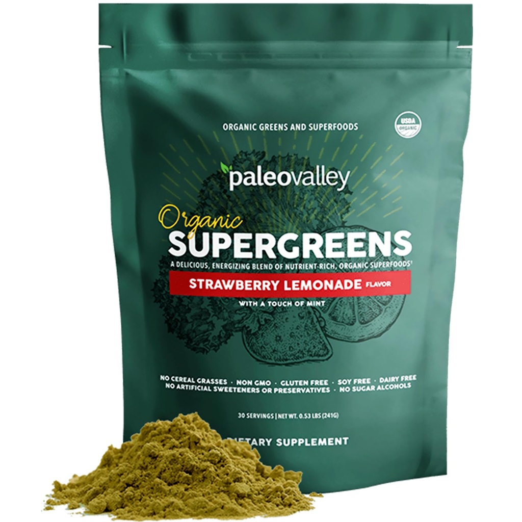 Paleovalley Organic Supergreens - Organic Greens Powder Superfood for Immune Support - Paleo Green Powder Blend - 30 Servings - 23 Superfoods - Gluten Free, No Cereal Grasses, Soy or Grain