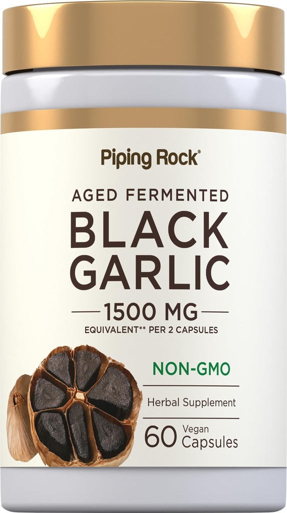 Piping Rock Black Garlic Supplement | 60 Capsules | Aged and Fermented | Vegan, Non-GMO & Gluten Free
