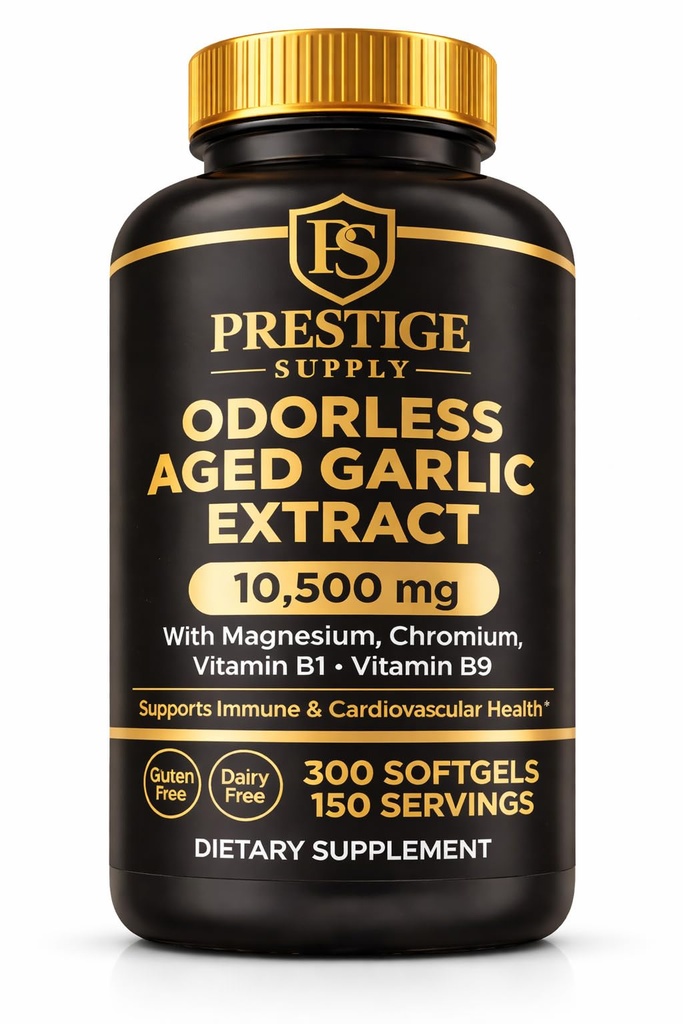2026 Aged Garlic Extract, Odorless Garlic Supplements with Magnesium, Chromium, B1 & B9, Supports Immune Health & Heart Function & High Blood Pressure | 2 Years Matured | 300 Capsules