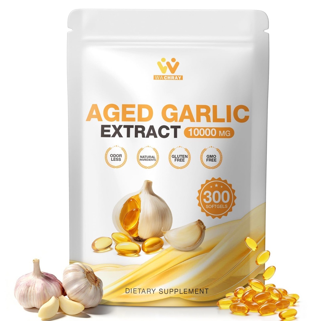 Aged Garlic Extract 300 Capsules - 10000mg High Potency, Odorless, Garlic Supplement for Heart Health, Immune Support & Antioxidant Benefits Non-GMO Gluten-Free
