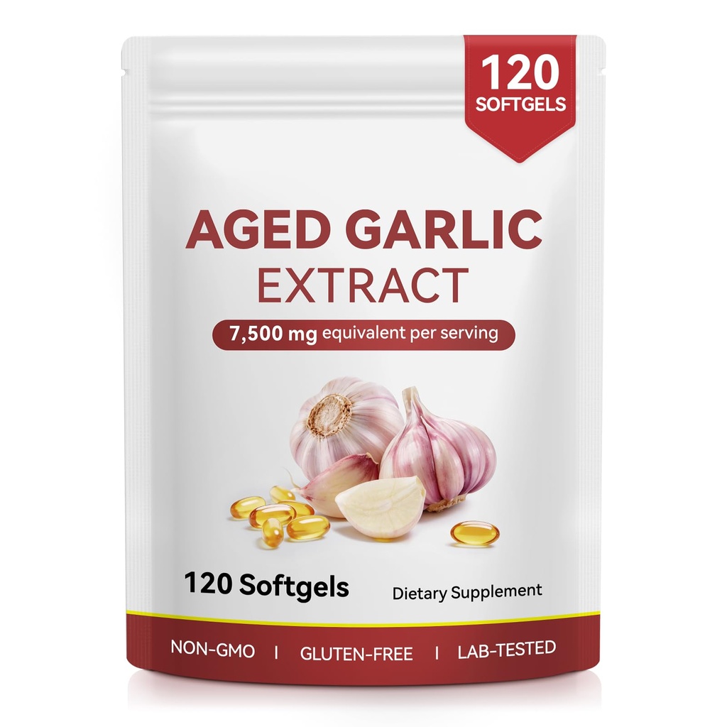 Daiasns Odorless Aged Garlic Extract Softgels, Organic Garlic Supplement Pills for Heart & Immune Support, Non-GMO Gluten Free Antioxidant Garlic Oil, 120 Softgels (2 Month Supply)