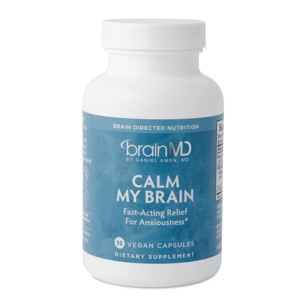 BRAINMD Dr Amen Calm My Brain - 90 Vegan Capsules - Fast-Acting Formula with Magnesium, Ashwagandha & L-Theanine - 30 Servings