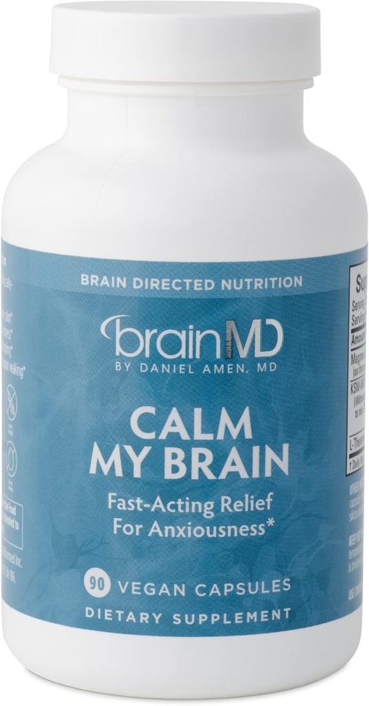 Dr Amen BrainMD Calm My Brain - 90 Vegan Κάψουλες - Φόρμουλα ταχείας δράσης με μαγνήσιο, Ashwagandha & L-Theanine - 30 Υπηρεσίες