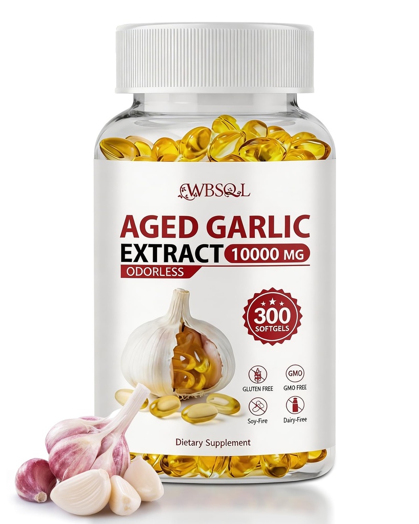 Odorless Aged Garlic Extract 500mg - 300 Softgels, 2 Year Aged Garlic Supplements for Heart & Immune Support - Natural Antioxidant Supplement for Women＆Men, Non-GMO