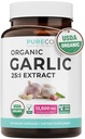 PURE CO USDA Organic Garlic Supplement - High Potency Organic Garlic 25:1 Extract 500mg Per 1 Capsule Serving - Immune & Heart Support - Odorless Vegan Garlic Pills & Non-GMO (4 Month Supply)