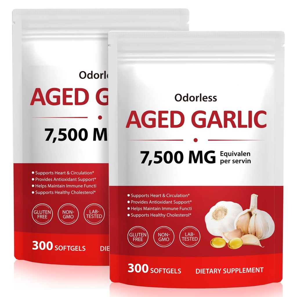 2 Pack Aged Garlic Extract Softgels | Odorless Garlic, 15:1 Extract & Low-Temp 2-Year Aging for Heart/Circulation Health/Immune Support, Rich in Antioxidant, Swallow It Whole, Gentle & Natural