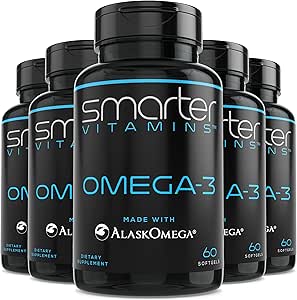 (5 Pack) Smarter Omega 3 Fish Oil, Berry Flavor, Burpless, Tasteless, 2000mg, Potent Triple Strength DHA EPA Brain Omega-3, Made with AlaskOmega®