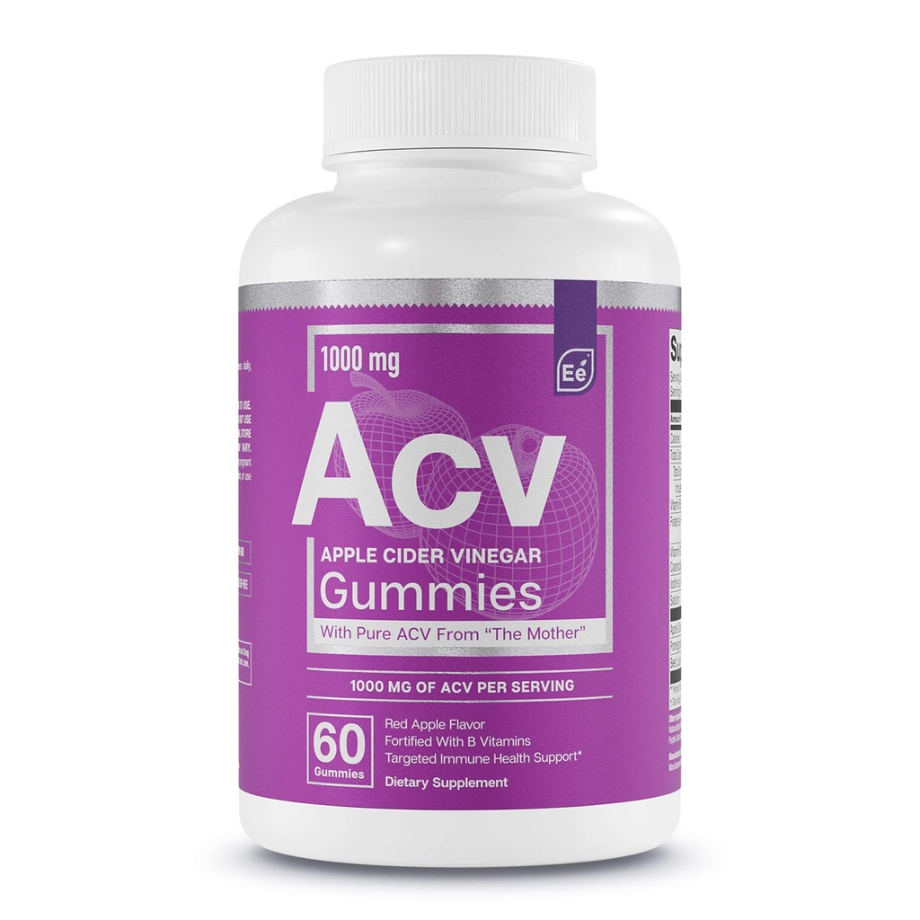 Essential Elements Apple Cider Vinegar Gummies from The Mother - Φυσικά-Πηγή, Vegan ACV με φολικό οξύ και βιταμίνη B6 & B12 60 Count