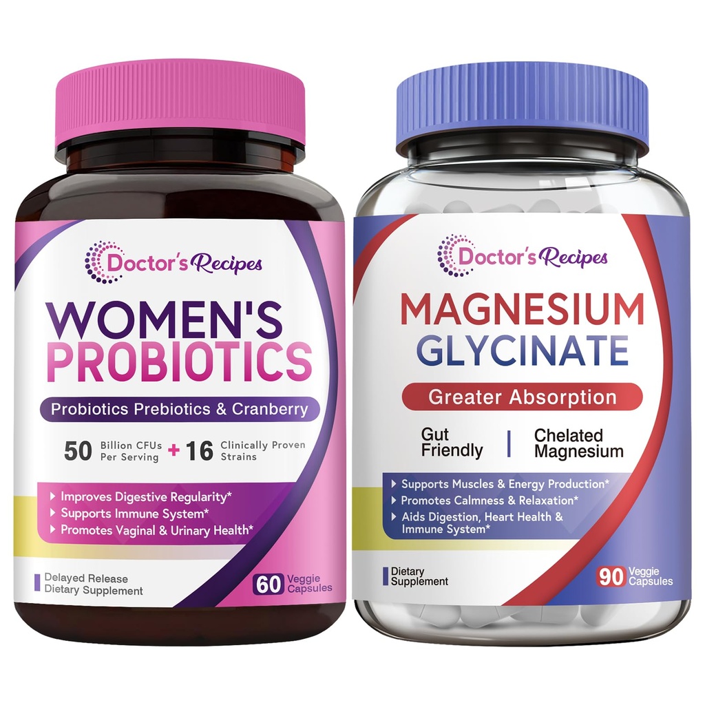 Doctor's Recipes Probiotics and Magnesium Glycinate Bundle - Optimum Gut Health & Muscle Function Support for Men & Women