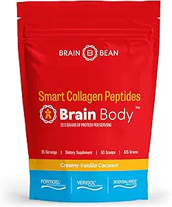 Brain Body Collage Peptides σε σκόνη - Vital Protein & Collagen Supplement for Women & Men - Hydrolyzed Type I & III for Hair, Skin, Nails & Joint Health - 25 Servings - Creamy Vanilla Coconut - 875g