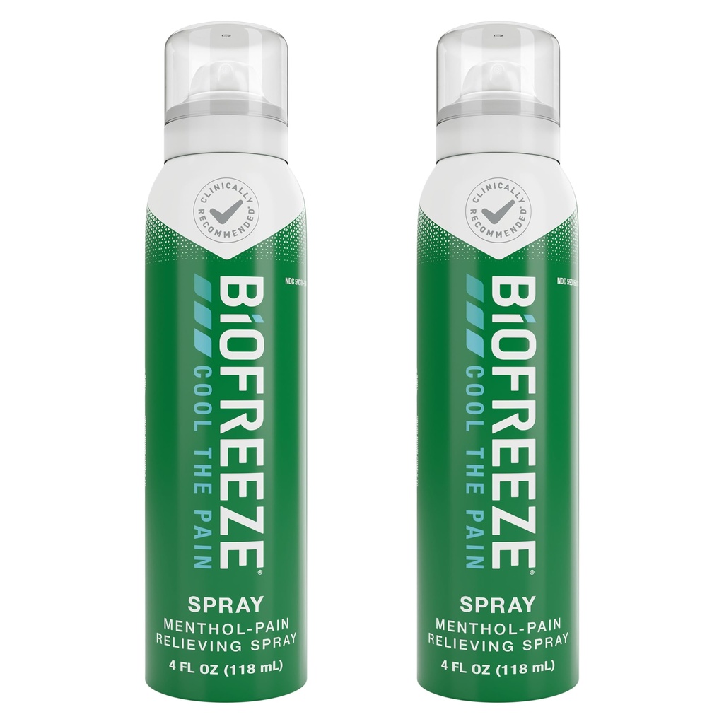 Biofreeze Pain Relief Spray, Arthritis Pain Reliever, Knee & Lower Back Pain Relief, Sore Muscle Relief, Neck Pain Relief, 2 Pack (4 FL OZ Biofreeze Menthol Spray)