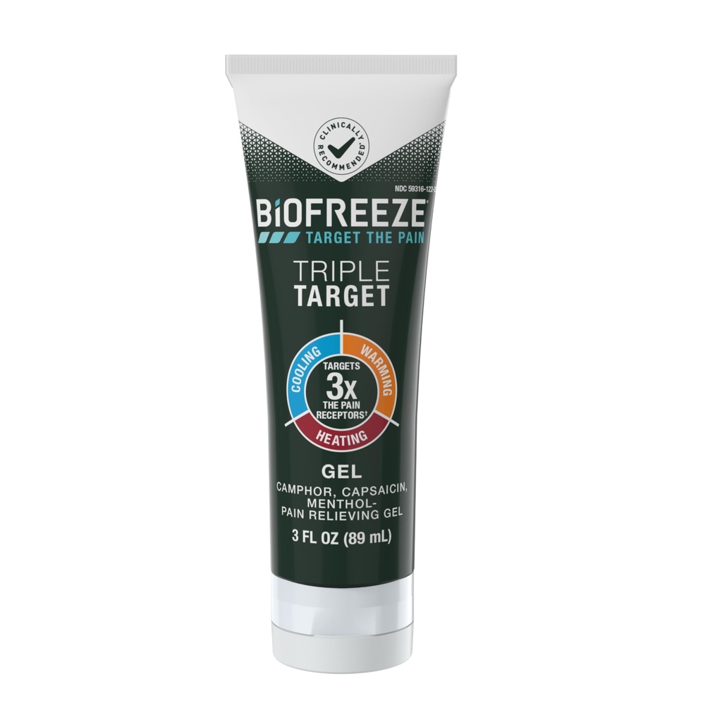 Biofreeze Triple Target Pain Relief Gel, Joint and Arthritis Pain Reliever with Menthol, Camphor, & Capsaicin, NSAID-Free Relief for Back, Neck, Shoulder, Knee, & Hip, 3 Fl Oz