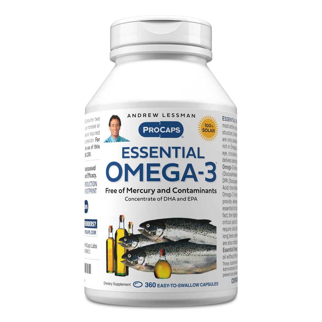 ANDREW LESSMAN Essential Omega-3 Unflavoured - 360 Softgels - Ultra-Pure, Omega-3 Oils υψηλής ισχύος. Υψηλή DHA, Δεν Στομάχι Αναστατώνεται, Δεν Μόλυνση, Δεν Ερμή. Μικρό εύκολο να καταπιείτε Softgels