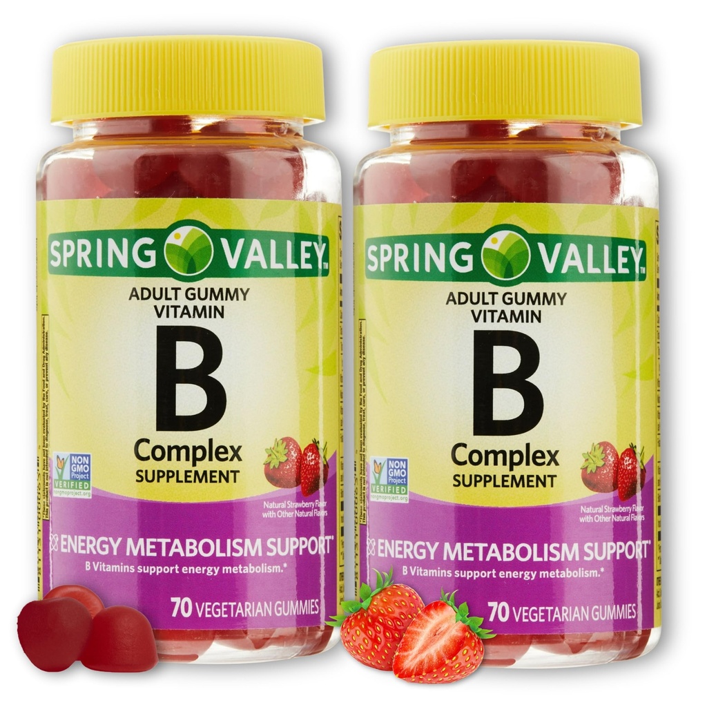 Super B Complex Strawberry Flavor Gummies- Energy Metabolism Support, 70 Count (Pack of 2)
