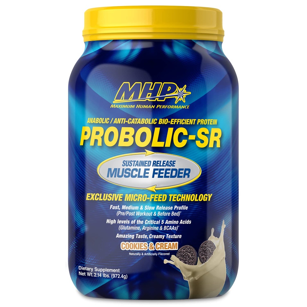 Maximum Human Performance Probolic-SR Sustained Release Protein Powder, 24g Protein, BCAAs, Glutamine, Arginine, Pre-Workout, Post-Workout, Nighttime Protein, 2lbs, 26 Servings, Cookies & Cream