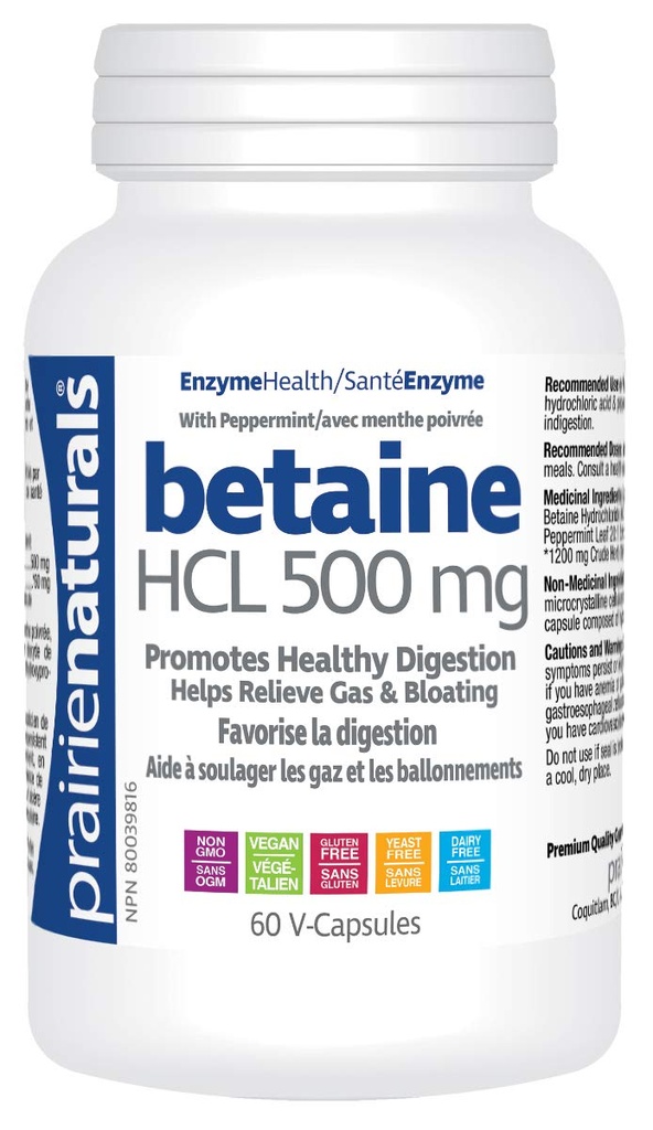 Prairie Naturals Betaine Hcl Vegetarian Capsules, 60 Count