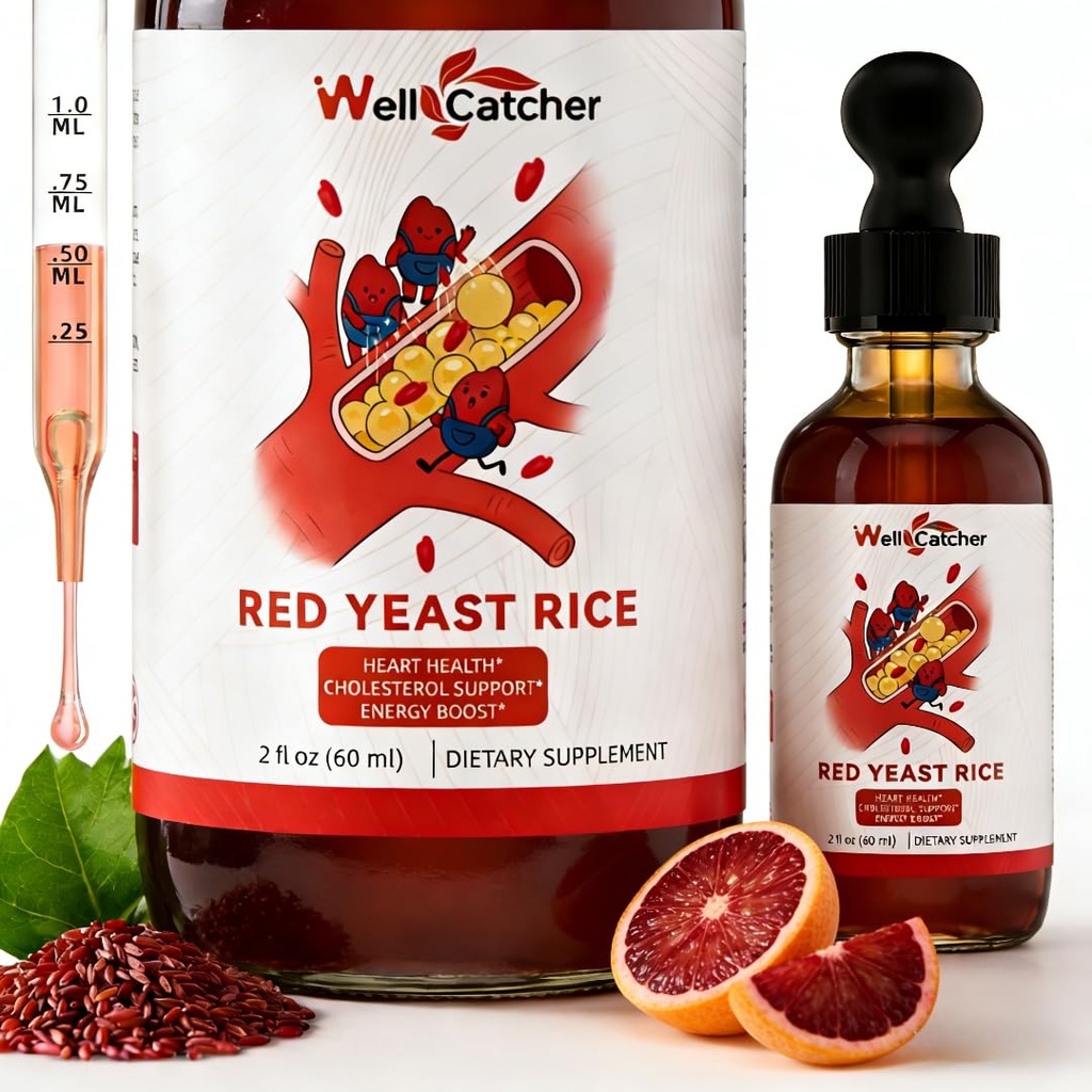 Red Yeast Rice with CoQ10 Drops: Organic Red Yeast Rice Extract Liquid 2400mg Support Cholesterol & Heart Health for Men Women with Omega-3 Inositol, Blood Orange Flavor Vegan Sugar Free