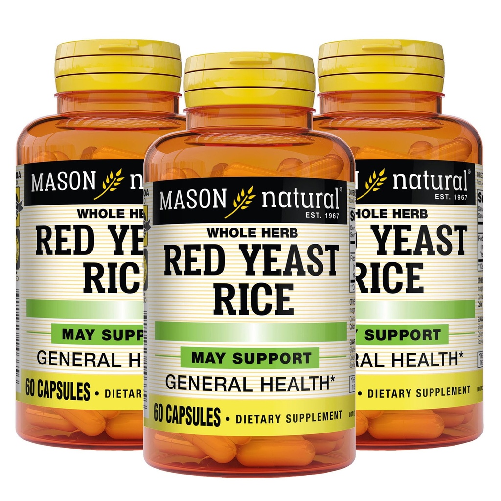 MASON NATURAL Red Yeast Rice, Supports Heart Health & Blood Circulation, Herbal Supplement, 60 Capsules, Pack of 3
