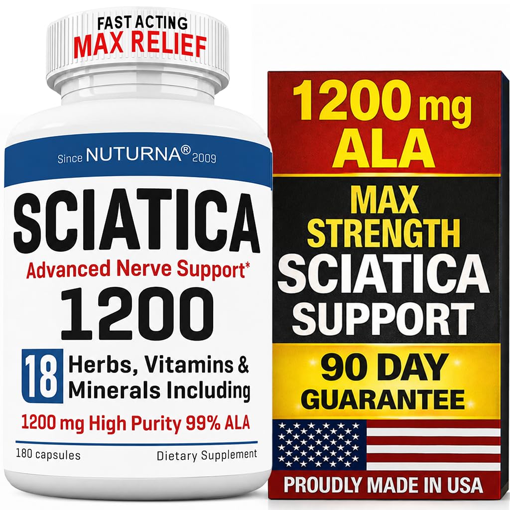 Sciatica Nerve Relief Supplement 1200 mg HP-99 Alpha Lipoic Acid - Maximum Strength ALA Sciatic Nerve Support for Lower Back Hip Buttock Legs & Feet - Ultra Potent 18-in-1 Natural Vitamins - 180 Caps