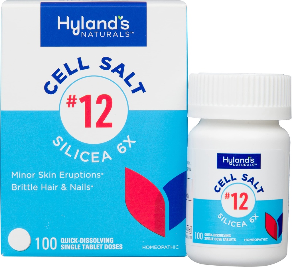 12 Cell Salt Silicea 6X Tablets, Acne and Blackhead Treatment, Hair and Nail Growth Supplement and Strengner, Skin Irritations, Quick Dissolving Tablets, 100 Count