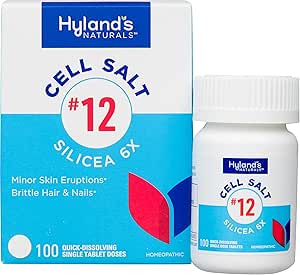 12 Cell Salt Silicea 6X Tablets, Acne and Blackhead Treatment, Hair and Nail Growth Supplement and Strengner, Skin Irritations, Quick Dissolving Tablets, 100 Count
