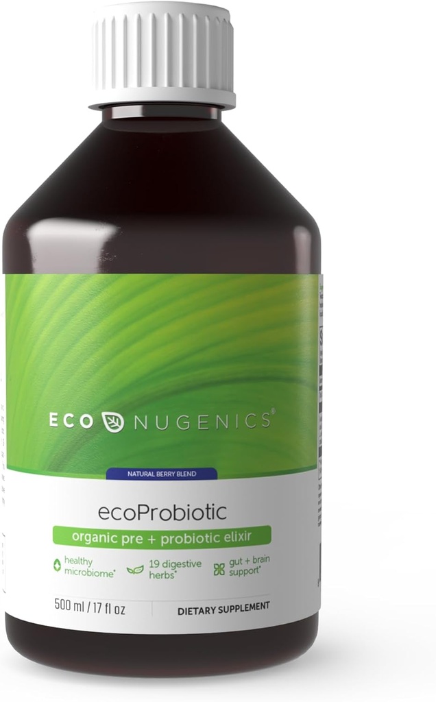 EcoNugenics ecoProbiotic: Probiotic & Prebiotic Supplement for Women & Men w/ 19 Digestive Herbs – Supports The Microbiome & Gut Health + Immune Function – Ζωντανή Ζυμωμένη Υγρή Vegan Formula (17 oz)