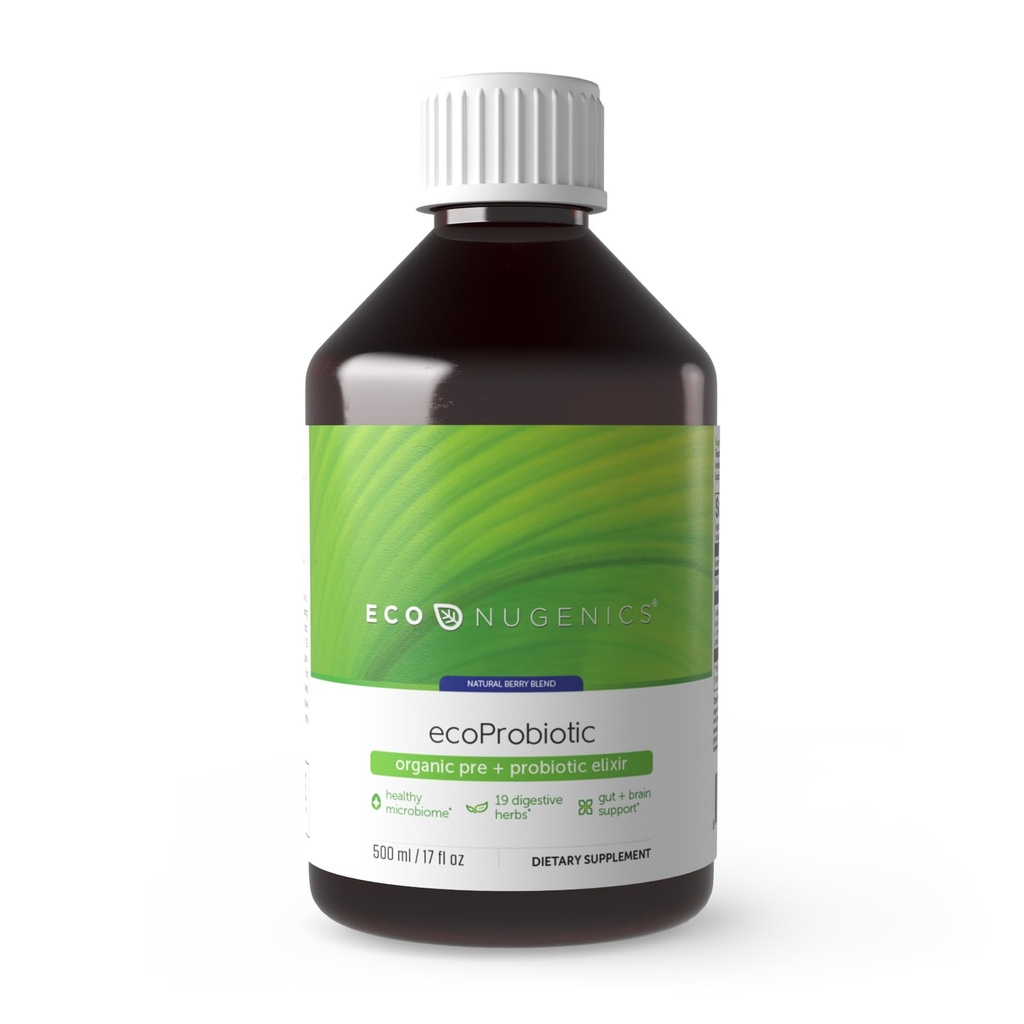 EcoNugenics ecoProbiotic: Probiotic & Prebiotic Supplement for Women & Men w/ 19 Digestive Herbs – Supports The Microbiome & Gut Health + Immune Function – Ζωντανή Ζυμωμένη Υγρή Vegan Formula (17 oz)
