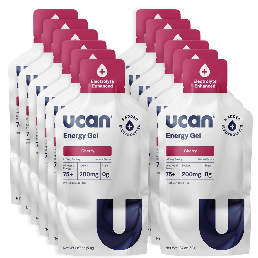 UCAN Edge Energy Gel Shots, Cherry + Electrolyte (12, 2 Ounce Packets) for Running, Training, Workouts, Fitness, Cycling, Crossfit | Sugar-Free, Vegan, & Keto Friendly Energy