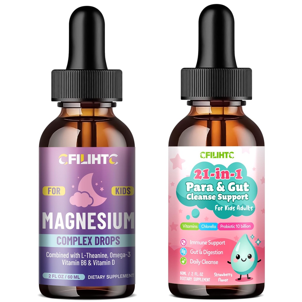 Kids Magnesium Liquid Drops & Parasite Cleanse for Humans Bundle Daily Magnesium Support + Gut Balance Support for Kids | Easy-to-Take Liquid