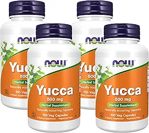 NOW Συμπληρώματα, Yucca (Yucca spp.) 500 mg, 4:1 Συμπυκνωμένο, φυτικό συμπλήρωμα, 100 κάψουλες (πακέτο των 4)