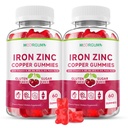 Iron, Zinc, Copper Supplements for Women & Men, Mineral Gummies with Vitamin A, B5, B6, C, D3, B12 for Adults, Kids, Promote Energy, Support Immunity, Bone Health, Sugar Free, Cherry Flavor, 120 Count