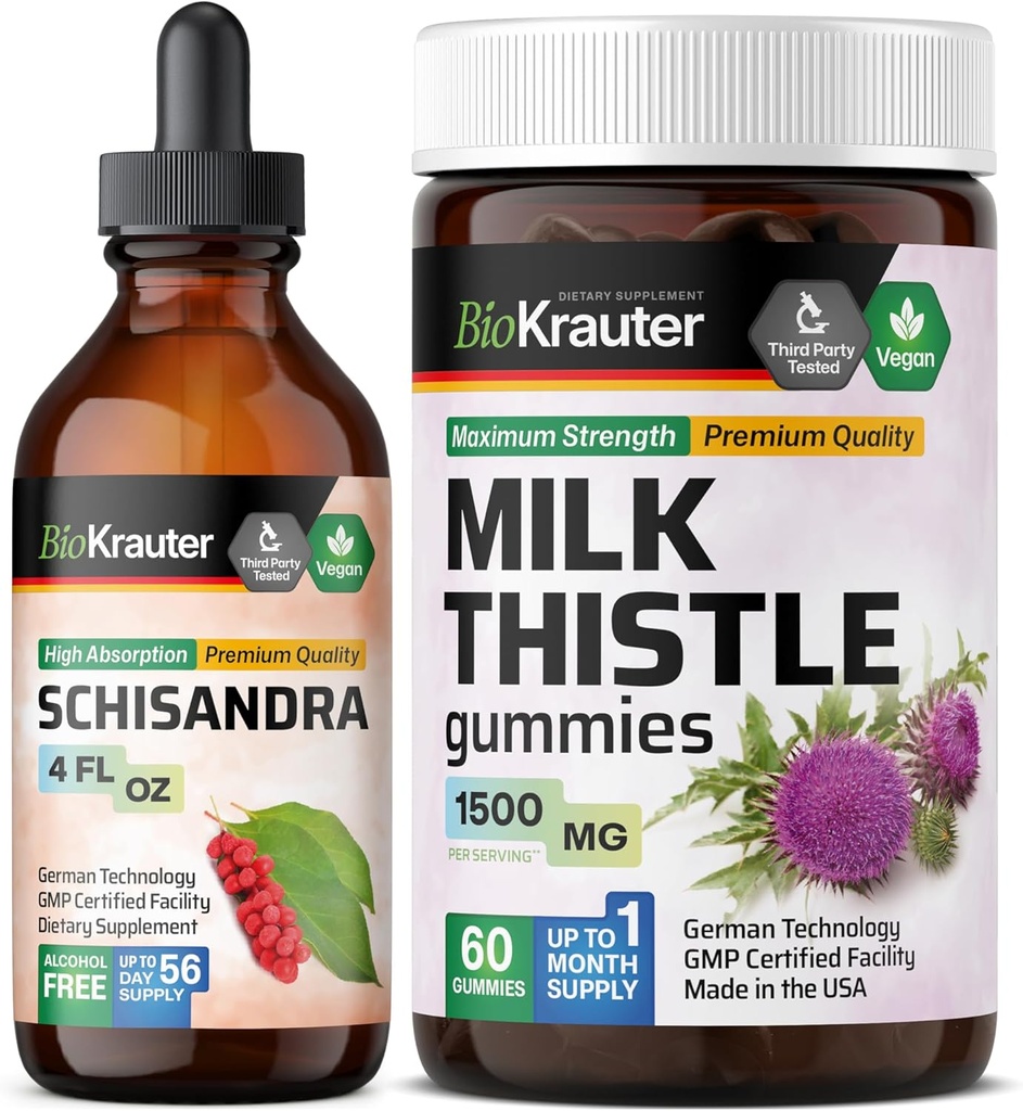 BIO KRAUTER Βάμμα Schisandra 4 Fl. Oz. & Γαϊδουράγκαθο γάλακτος 60 Gummies